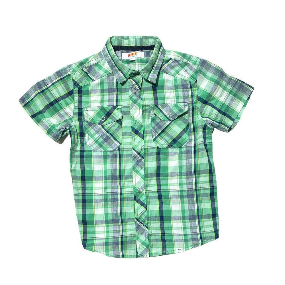 Monkey Bars Green Plaid Button Down Short Sleeve Shirt